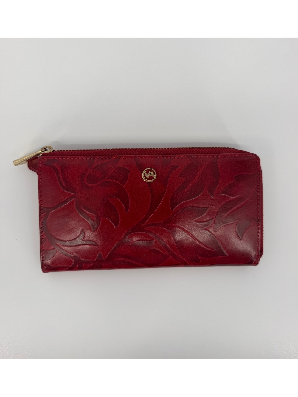 Valentina Red Embossed Leather Zip-Around Wallet